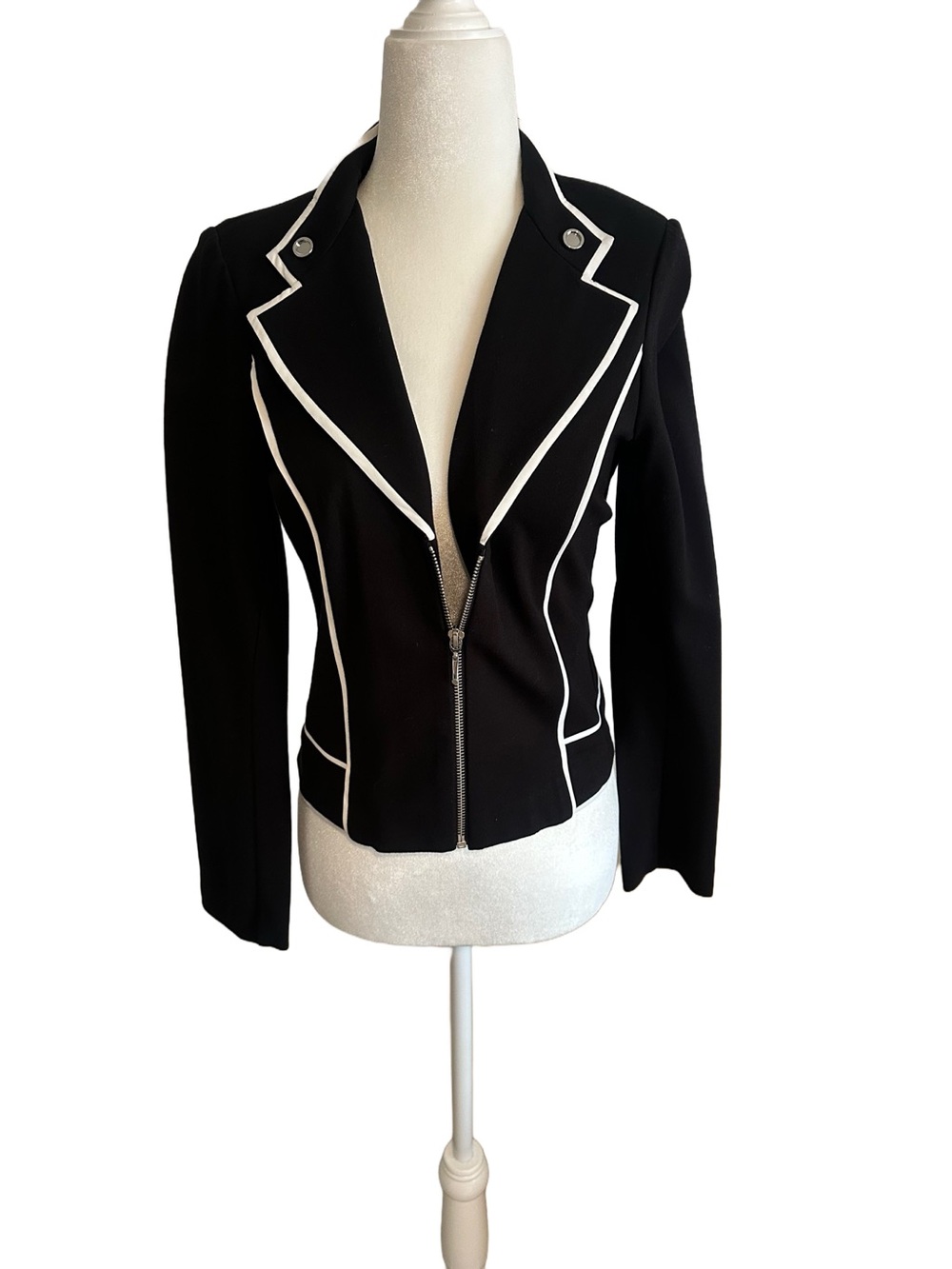 White House Black Market Black Jacket with White Piping